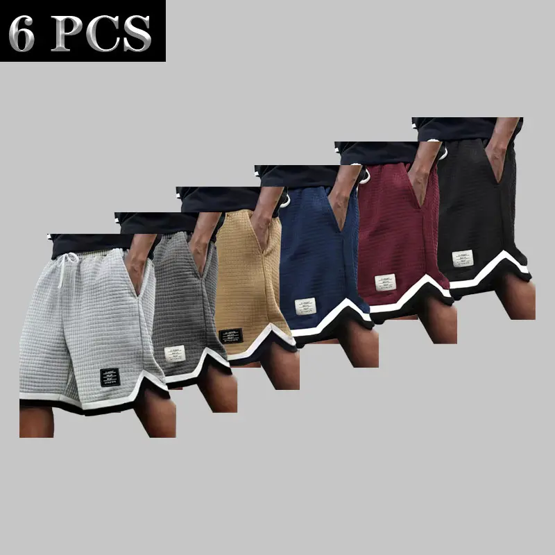 Men’s Casual Mid-Rise Knee-Length Plaid Loose Athletic Shorts, 6-Pack with Adjustable Drawstring Tie, Checked Adjustable Loose Knee-Length Men’s Shorts for Daily Workouts, Adjustable Men's Shorts