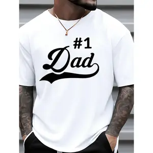 A Men's T-shirt, # 1 Dad Pattern Print- Lightweight Breathable Crew Neck Short Sleeve Casual T-Shirt, Father's Day Gift, Summer Sports Casual Wear- Ideal Choice for Dad, Husband, Grandpa- All-Season White Shirt