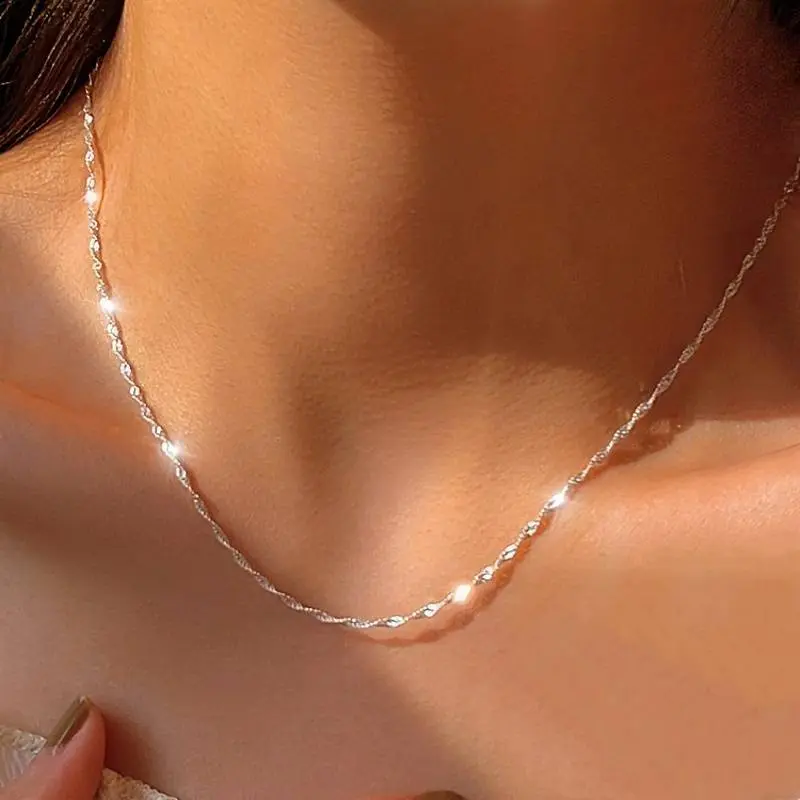 1pc Minimalist Stainless Steel Silvery Ripple Necklace, Hypoallergenic Hip-Hop Multifunctional Unique Design Collarbone Chain, Suitable for Daily Wear and Gifting, Unisex