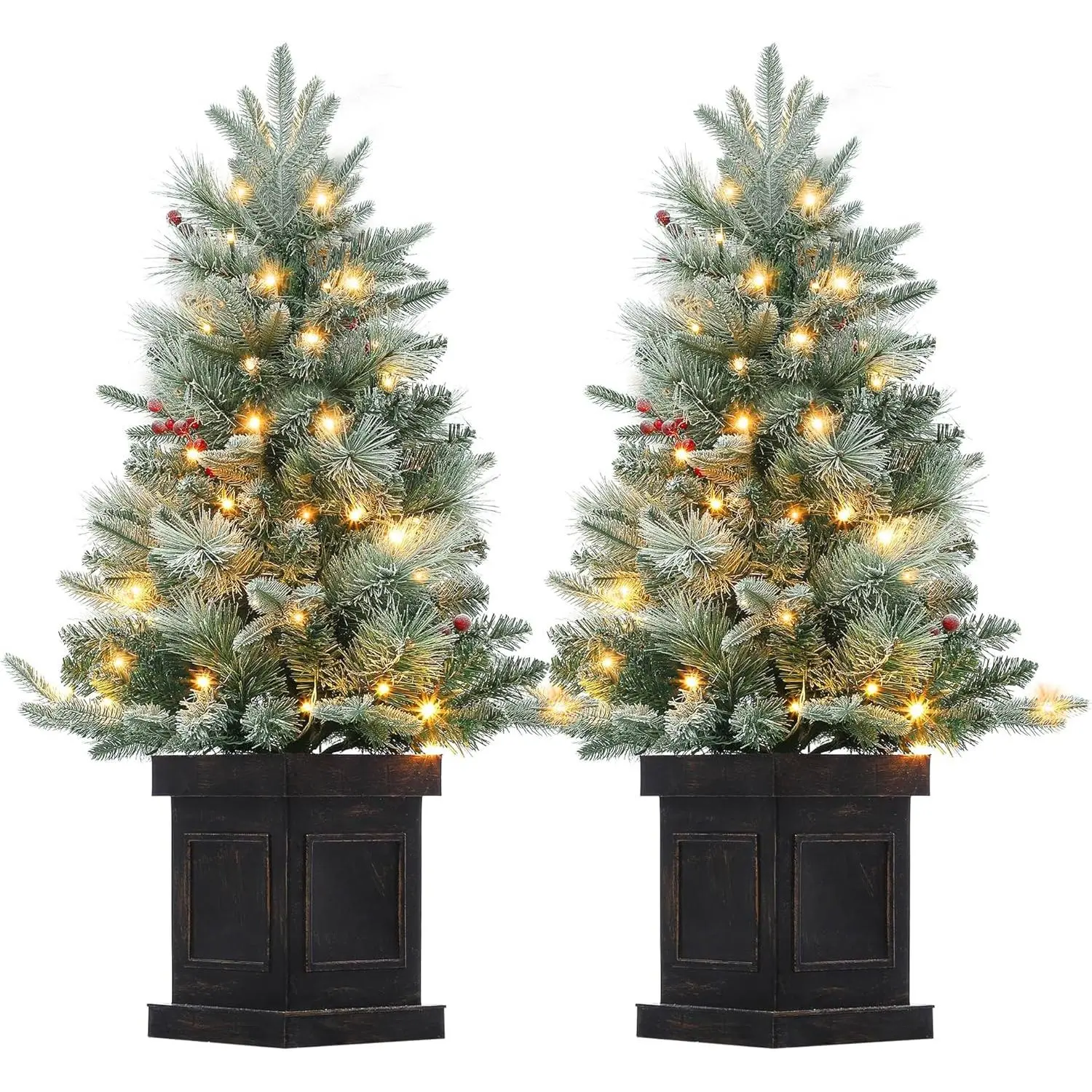 3 Ft Pre-Lit Mini Xmas Tree with Multi-Mode Led Lighting Realistic Artificial Pine or Spruce for Indoor Outdoor Christmas Decoration Classic Retro-Style Base 2 PCS Insert Ornament Switch-A