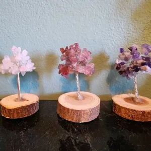 Mini Gemstone Prosperity Tree Cute Home Decor with Natural Wood Base and Vibrant Stone Leaves for Enhancing Zen Vibes