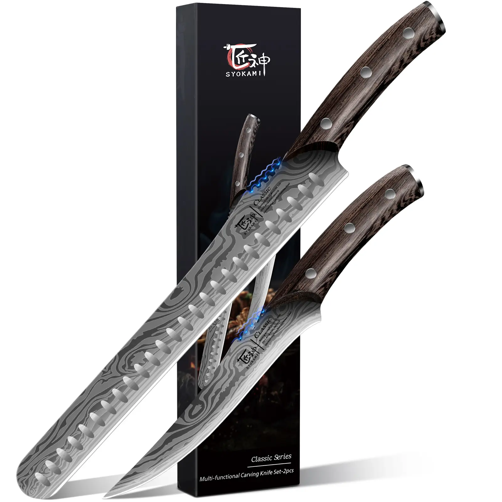 【DealsForYouDays】 SYOKAMI BBQ Carving Knives Set, Brisket Slicing Knife and Boning Knife for Meat Cutting, Razor Sharp Carving Tool Japanese Style High Carbon Steel Kitchen Knives, Wood Ergonomic Full Tang Handle, Ideal for Mother's Day Gift