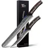 SYOKAMI Classic BBQ Carving Knives Set - 6.7in Flex Boning & Brisket Slicing Knives, Razor Sharp Japanese High Carbon Steel Carving Tool, Hollow Dimples, Ergonomic Full Tang Wood Handle, 56+ HRC Edge Hold, Wet-Grip Gear Teeth, Gift-Box Ready for Birthdays