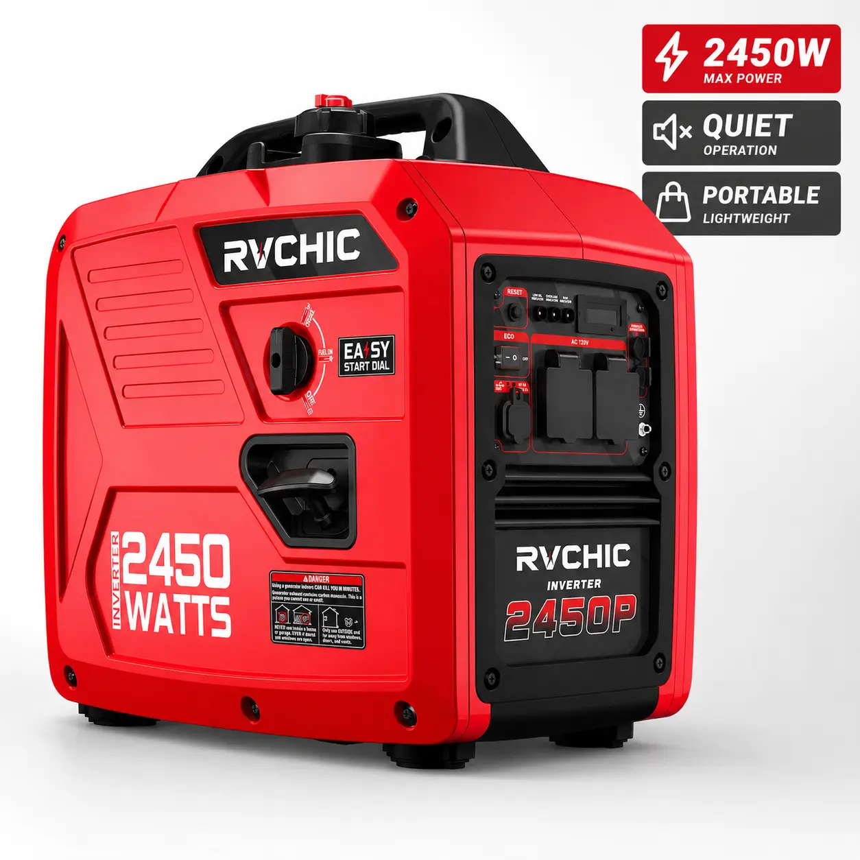 Portable Inverter Generator, Quiet Gas Powered Generator for Home Backup, Camping & RV Use, 1800W Running 2450W Peak, Easy Start Fuel Efficient Outdoor Emergency Power