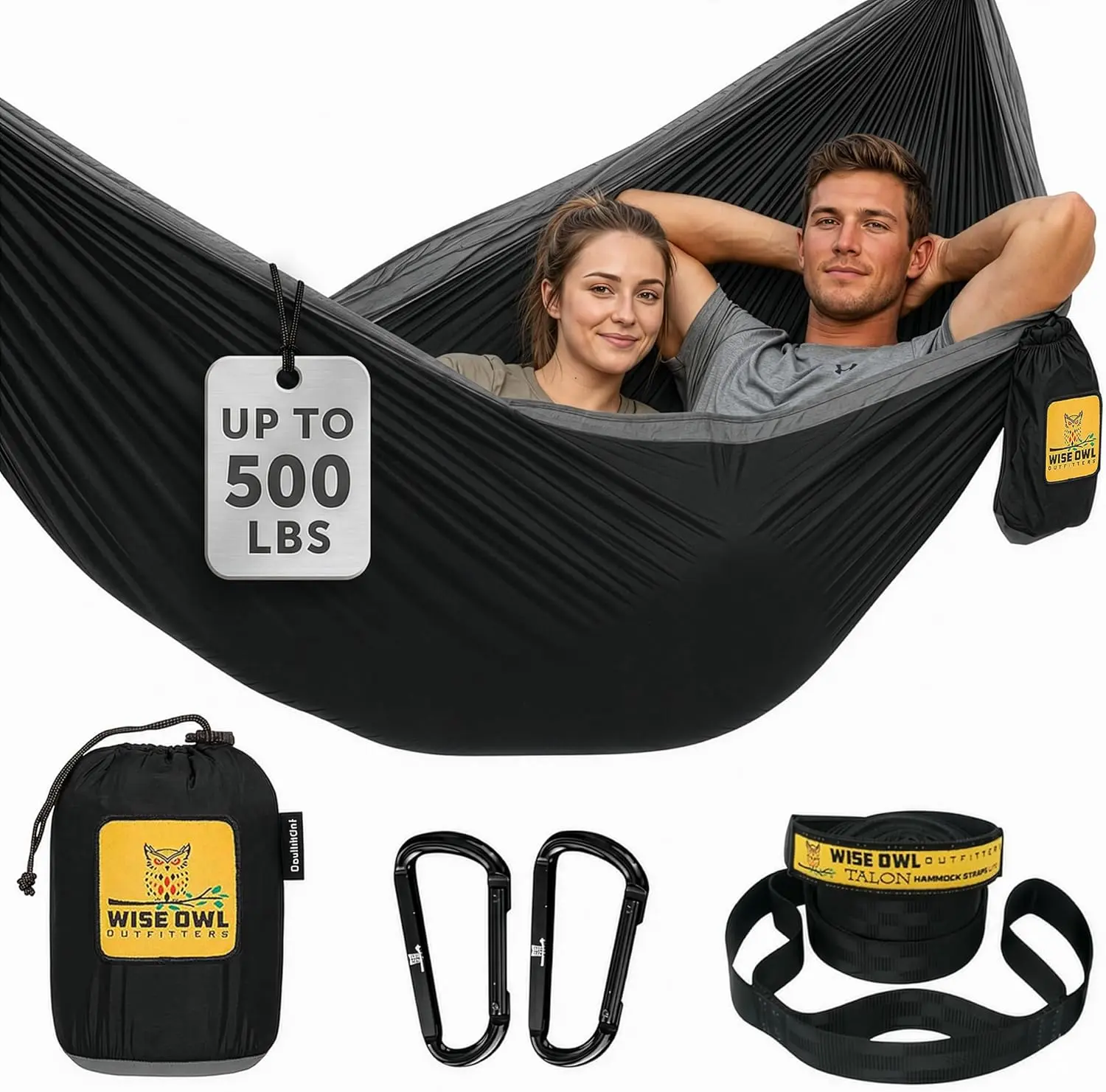 Wise Owl Outfitters Camping Hammock – up to 500Lbs Portable Hammock with Tree Straps - Travel, Backpacking, Hiking, Outdoors Camping Gear - Single or Double