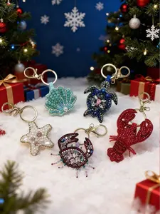 Sparkling diamond studded fashionable and exquisite marine creature bag hanging, with starfish, scallop, turtle, lobster and crab shaped decorations, cute atmosphere keychain decoration, Miraculous Ladybug Charm Keychain, can be given to friends