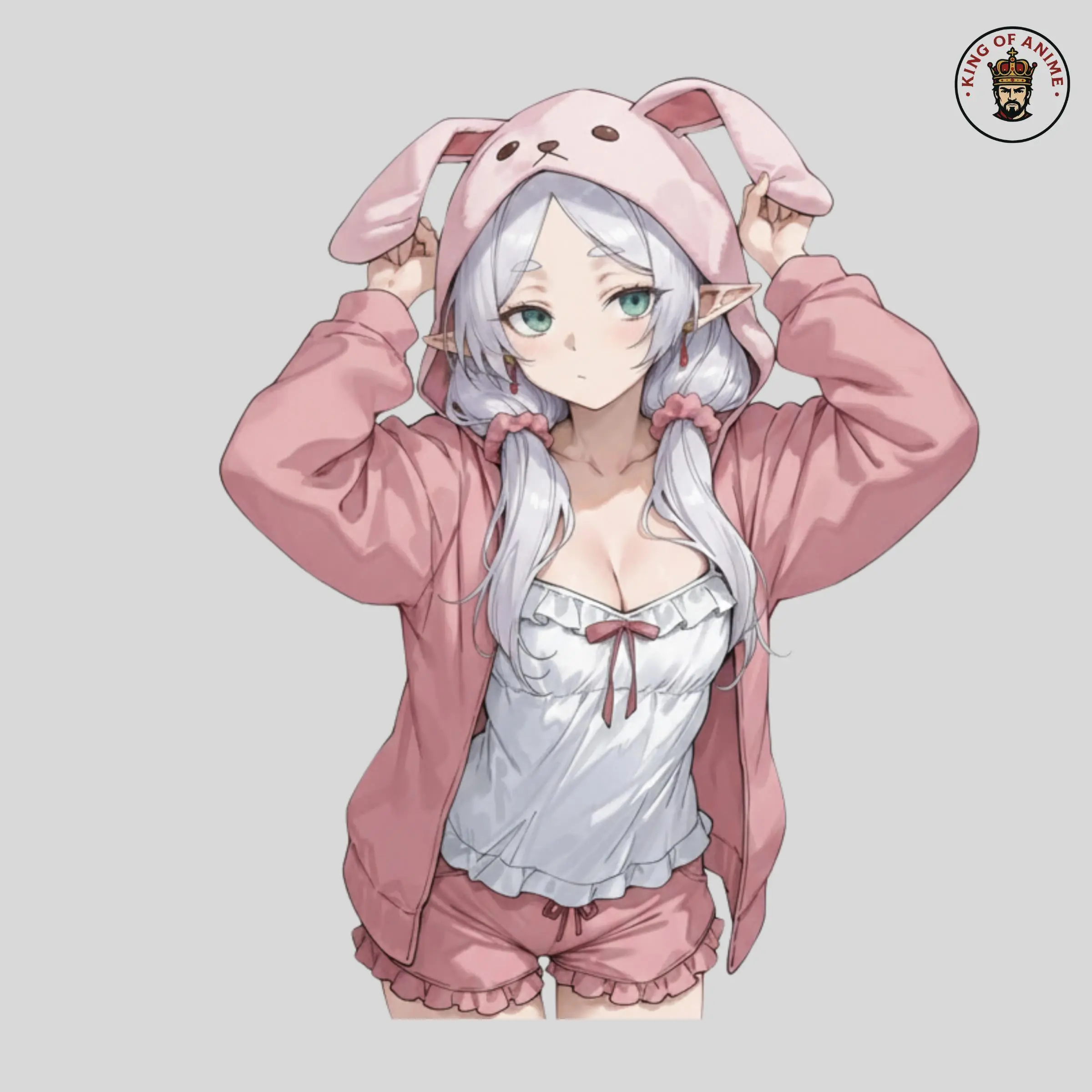 Pink Bunny Hoodie Frieren Sticker – Frieren Soft Pastel Cute Aesthetic for Journals & Cases, Vinyl Sticker
