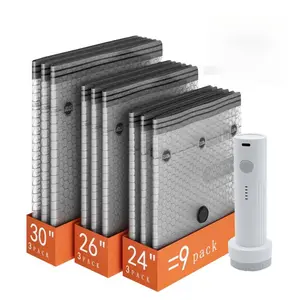 【2026 Upgraded】X7 Cordless Travel Vacuum Storage Compression Bag Set with Rechargeable air Pump 15 Pack Waterproof & Reusable Compression Packing Bags for 3 Size，Packing Bags for Luggage and Suitcase, Space Saver for Clothes Clothing Travel Zipper Pouches