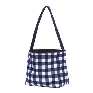 Viv&Lou Navy Check Easter Basket - Stylish Easter Accessory with Classic Plaid Design