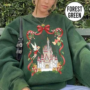 Retro Walt World Christmas TinkerBell Sweatshirt, Magic Kingdom Magical Castle Shirt, Girly Family Xmas Balloons Gifts, Sweatshirt, Family Trip