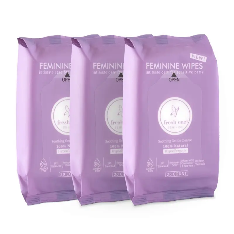 Fresh One Feminine Wipes - All Natural, pH-Balanced for Sensitive Skin, Soothing & Hydrating, Compact Travel-Friendly, Comfort for Women