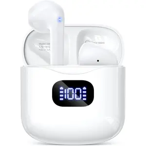 F-HPS15  Wireless Earbuds Bluetooth 5.3 Headphones, 40Hrs Playback Stereo Ear Buds with LED Display Charging Case IPX7 Waterproof in-Ear Earphones with Mic for Phone Tablet Laptop Sports, White