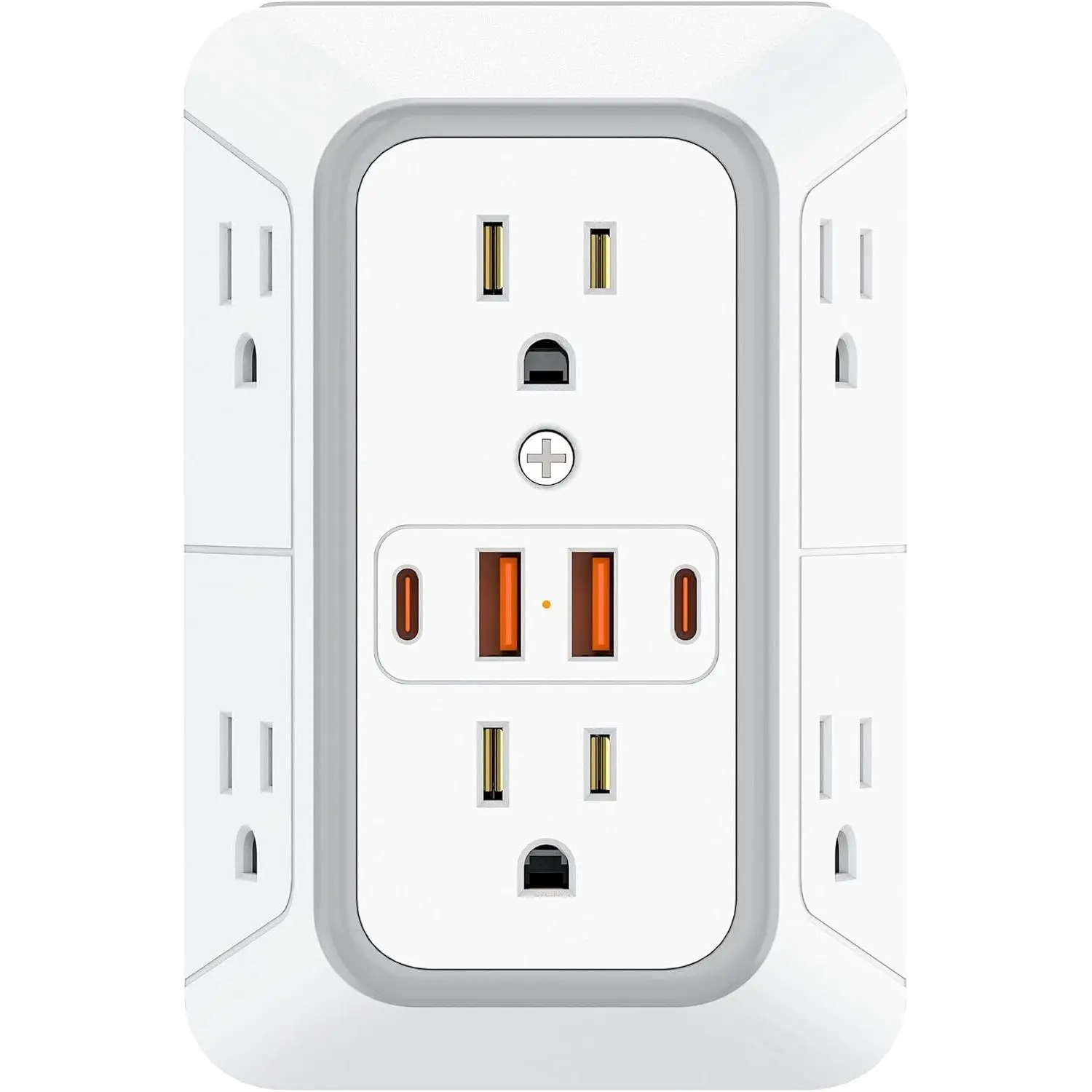 Outlet Extender, Multi Plug Wall Outlet with 6 AC Outlets and 4 USB Ports(2 USB C), 3-Sided Power Strip with Surge Protection 1050J, Spaced Outlets for Home Dorm Office Essentials, White