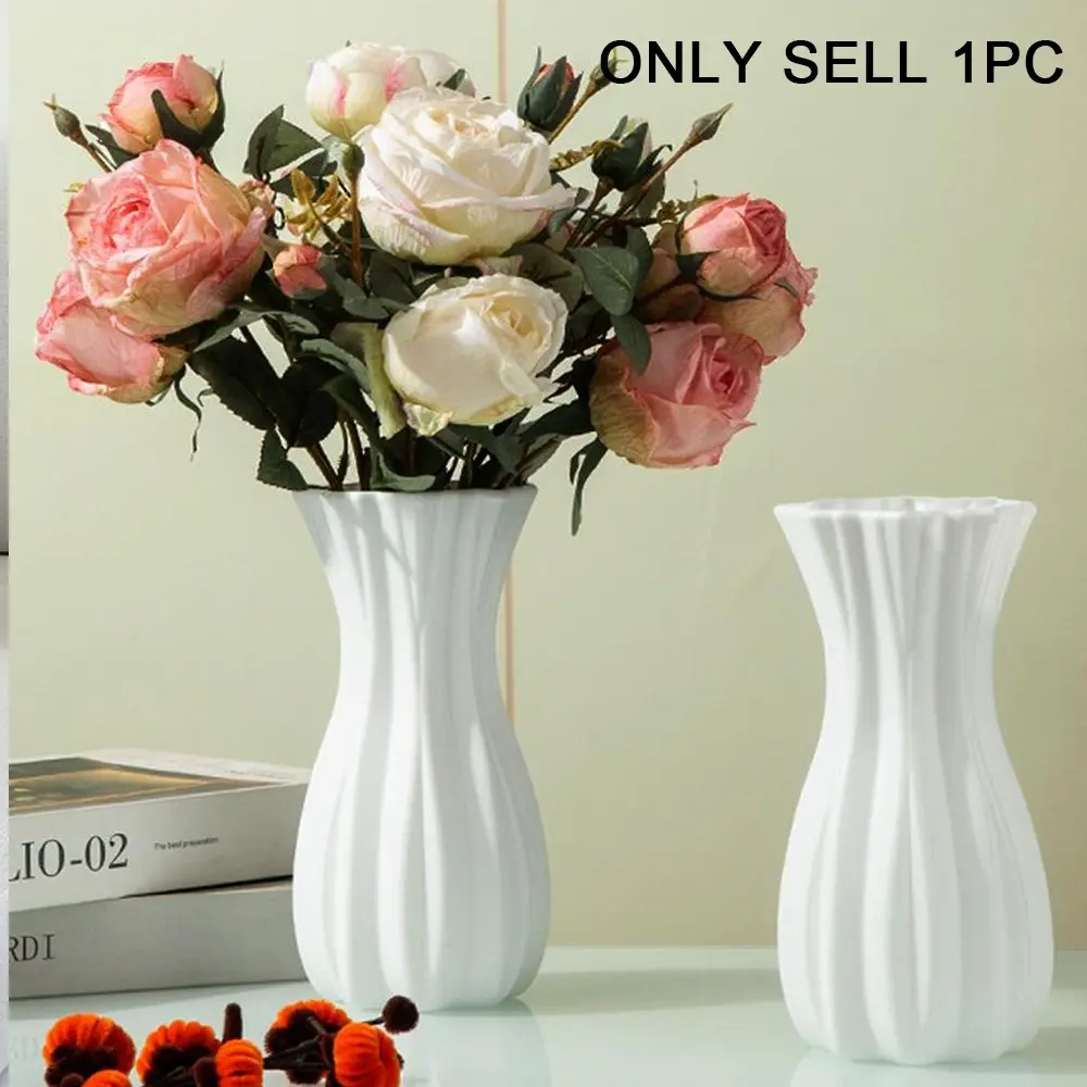 Pleated Vase 7in/9in -, Flower Arrangement Vase, Decorative Flower Vase, Shatterproof Matte Lightweight, Kids Room Safe for Flower Arranging, Faux Ceramic Outdoor Picnic, Entryway Desk Decor, Home Decorative Vase