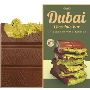 Dubai Chocolate Bar Pistachio Large 7 oz Bar, Premium Milk Chocolate, Pistachio Cream with Kataifi Shredded Phyllo Dough, Viral Dubai Knafeh Candy Snack Bonbon