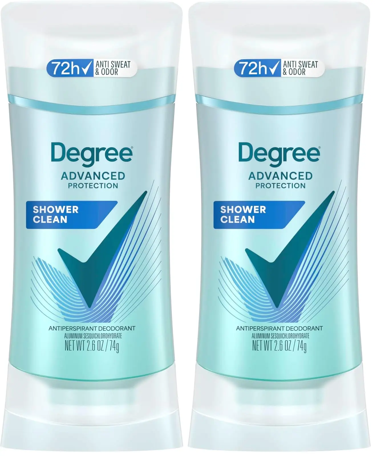 Degree Advanced Protection Antiperspirant Deodorant Shower Clean for 72-Hour Sweat & Odor Control for Women, with Body Heat Activated Technology, 2.6 oz (Pack of 2)