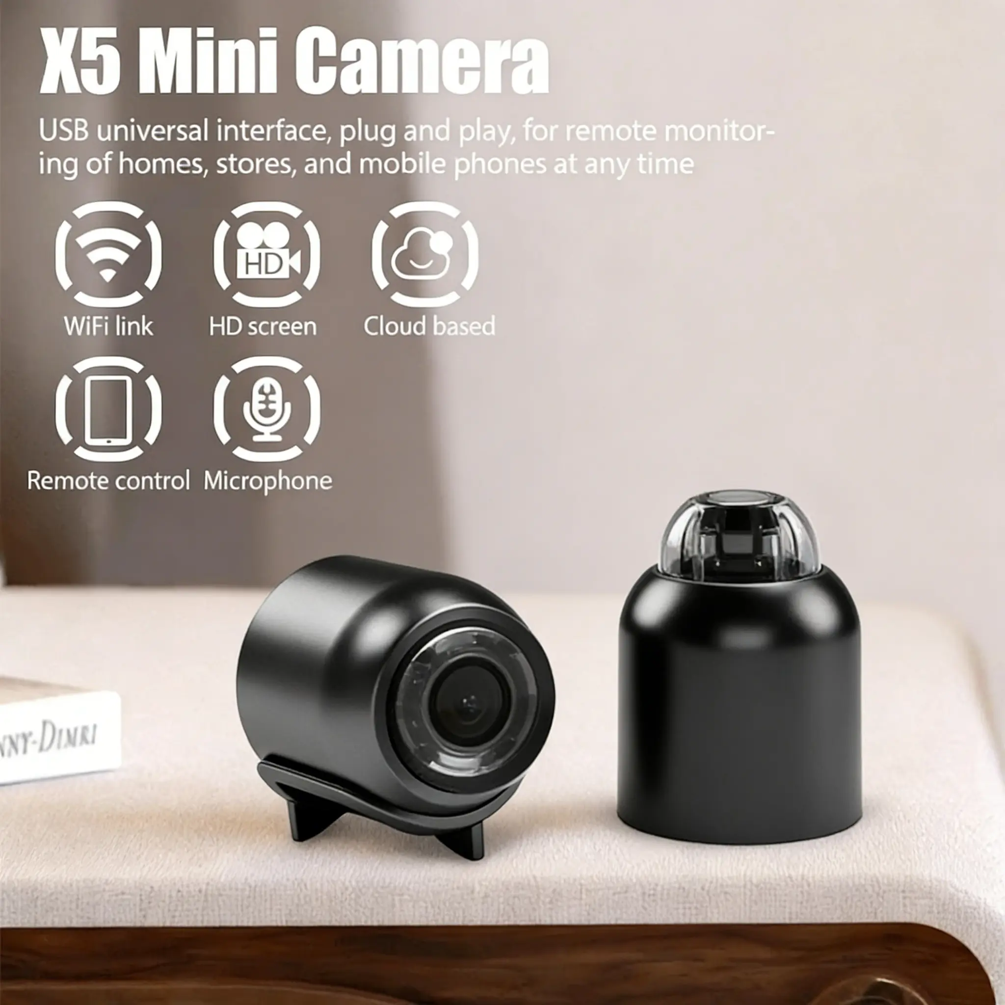 1080P HD Mini Camera, Wireless Night Vision, Home Security Camera X5, Surveillance, Remote Monitoring, Child & Pet Safety Device