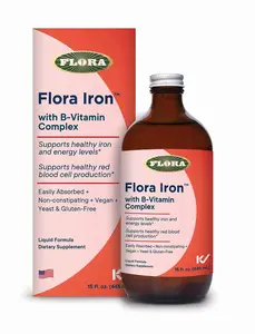 Flora Health Iron with B-Vitamin Complex - Helps Maintain Healthy Iron Levels - Vitamin-B & Liquid Iron - Vegan Supplement - Yeast & Gluten Free, Glass Bottle