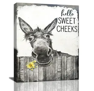 Funny Donkey Bathroom Decor Signs Farmhouse Animal Canvas Print Framed Artwork for Cozy Bathroom Decor  bedroom decor     room decor for men   toilet wall decor    men room decor  room decor for girls Decoration posters wall decor for men