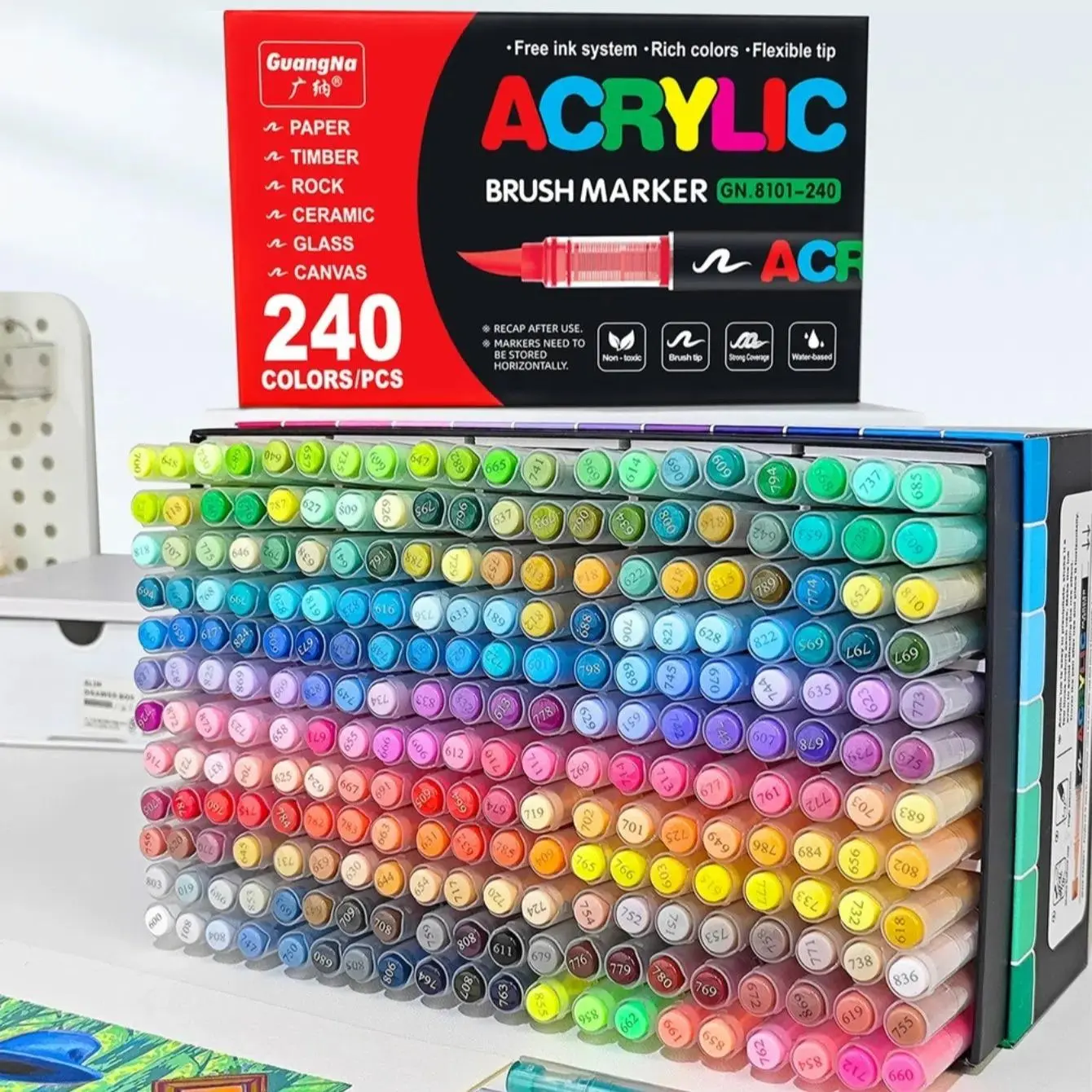Acrylic Paint Marker Pen Set, 1 Set Acrylic Paint Brush Markers, Coloring Markers, Art Supplies for Rock, Wood, Plastic, Drawing, Fabric Painting & DIY Handmade Crafts