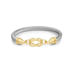 MYTYS Two-Tone Twisted Cable Bracelet with Gold-Tone Hercules Knot Clasp for Stylish Everyday Wear