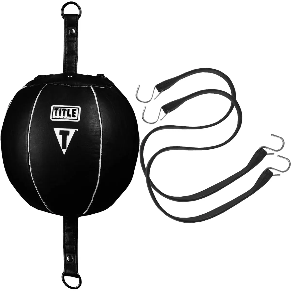 Title Boxing All-Leather 9" Black Double End Bag - Heavy Punching Bag for Combat Sports Boxing, Training, Steel Hooks, Triple Stitched, Boxing Training Gear, Durability, Extra-Long Usage