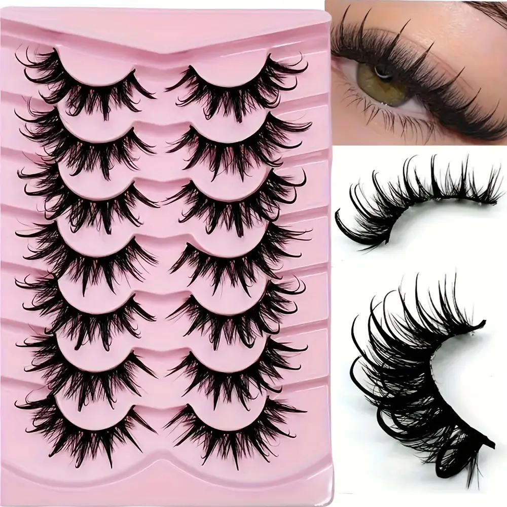 7 Pairs Wet Look Manga False Eyelashes Fake Eyelashes Fluffy Lashes Volumized False Eyelashes Volume Fluffy Lashes Spiky Wispy Thick Dramatic Faux Mink Lashes Reusable for Cosplay Anime Cosmetic Eye Makeup Beauty Supplies