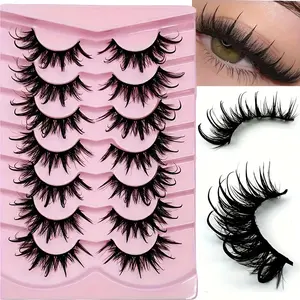 7 Pairs Wet Look Manga False Eyelashes Spiky Wispy Thick Dramatic Faux Mink Lashes Reusable for Cosplay Anime Cosmetic Eye Makeup Beauty Supplies