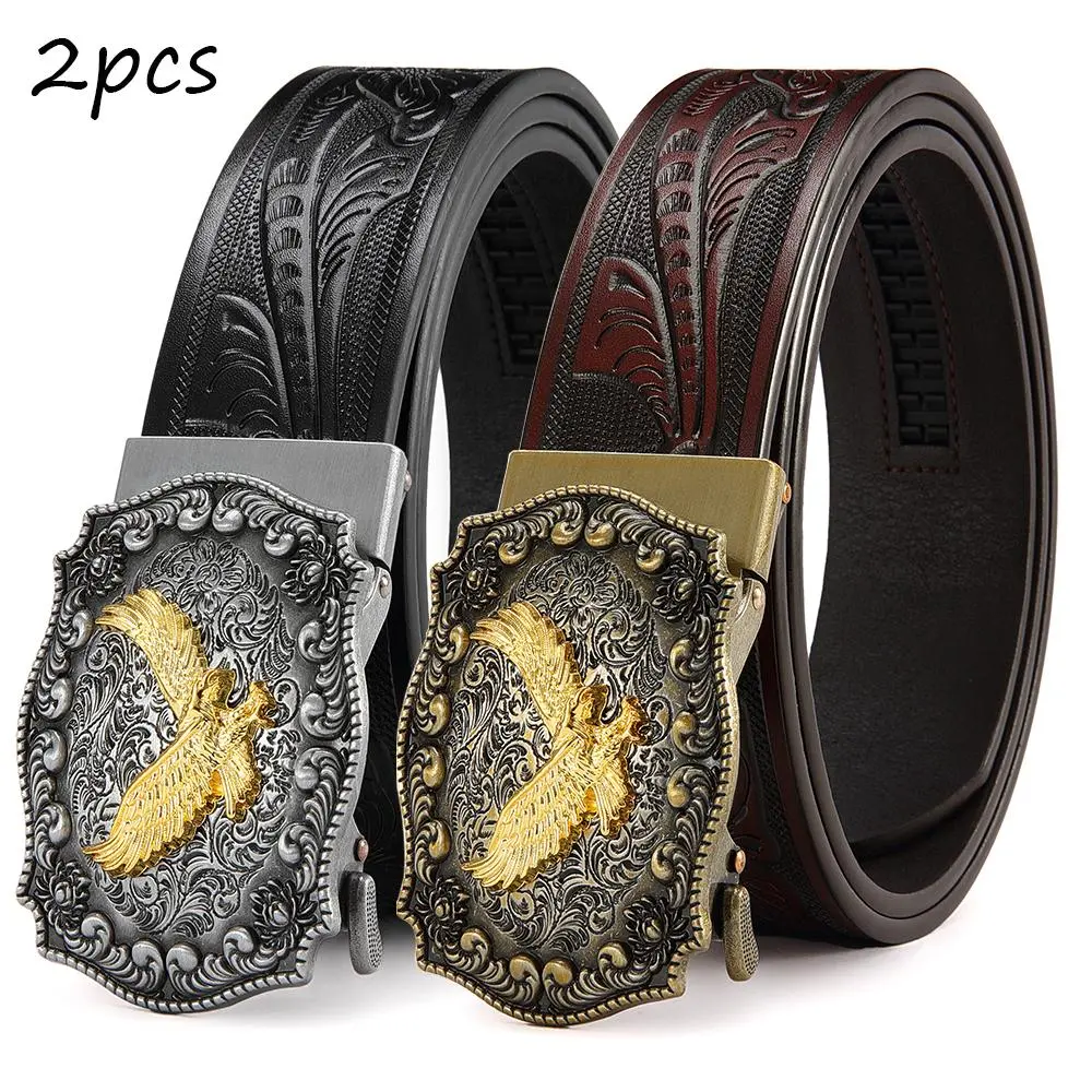 【2pcs】Automatic Ratchet Western Belt for Men | Cowboy Belt with Western Buckle | Ideal for Jeans & Business Wear | Perfect Father's Day & Birthday Gift Choice