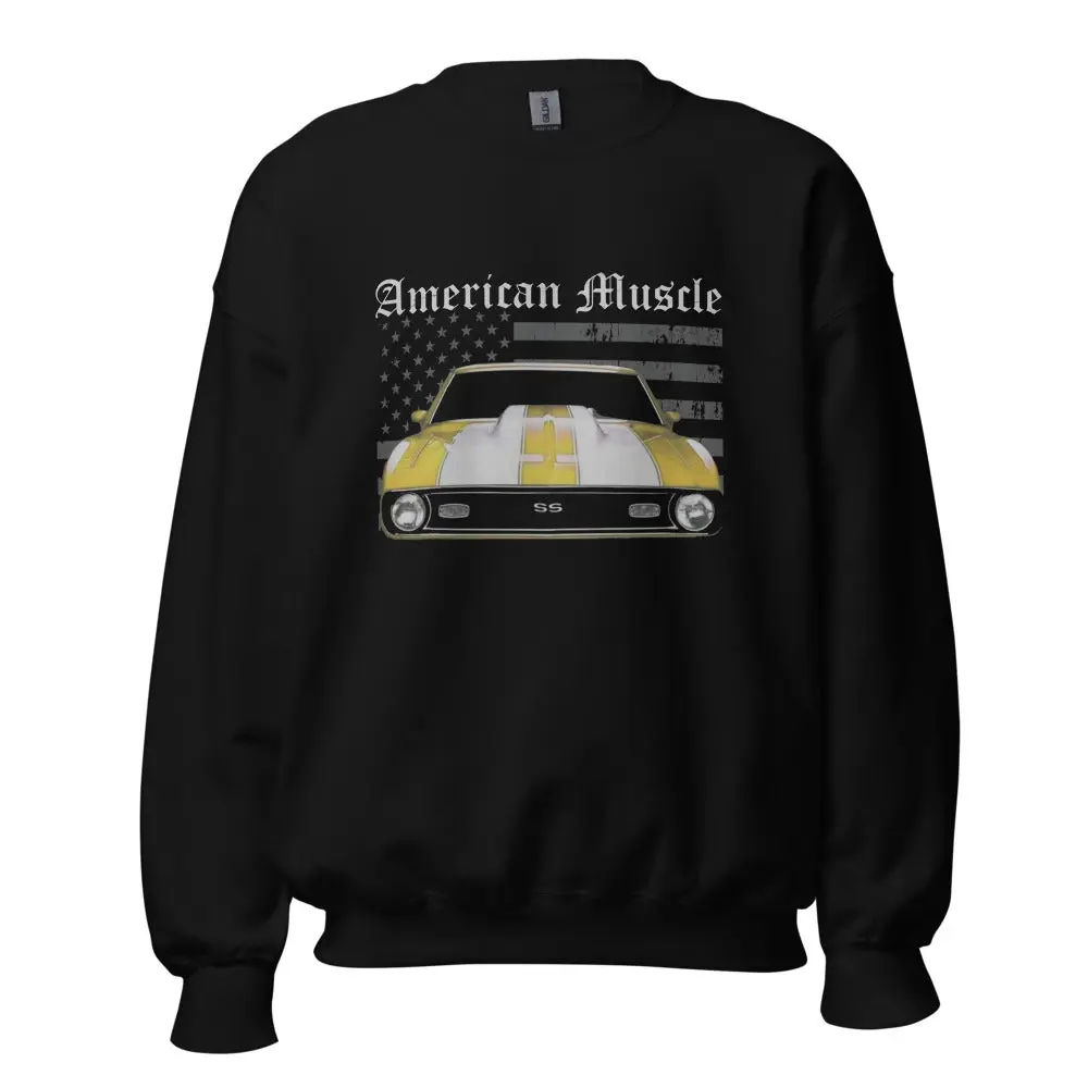 American Muscle Car USA First Gen Yellow Chevy Camaro Classic Cars Drivers Owners Sweatshirt