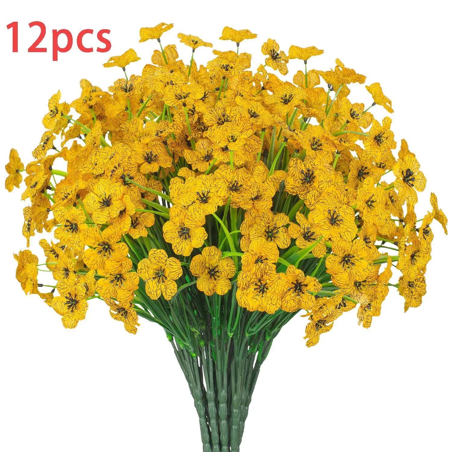 Artificial Flower, 12pcs Natural Style UV Protective Indoor Plants Faux Flower, Decorative Outdoor Flower Bouquet for Home Garden Party Wedding Balcon
