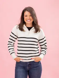 1/4 Zip Striped Sweater by DD Design | S-3XL