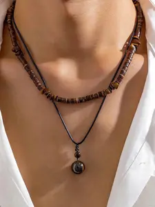 Men's Fashion Necklace Set, Casual Style Colorblock Design, Layered Look, Artificial Crystal & Wood Beads, Perfect Gift for Him, All Seasons Wear