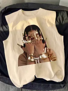 Graphic Print Sleeveless Vest, American Street Style Tank Top, Casual Fitted Design, No Zipper, Collar, Button, Women's Fashion