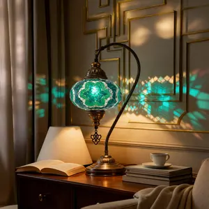 Mozaist Turkish Mosaic Swan Neck Table Lamp with Bulb Included Green - Elegant Turkish Mosaic Design for Versatile Home Decor