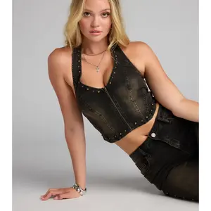 Studded And Snatched Denim Crop Top Studded And Snatched Denim Crop Top