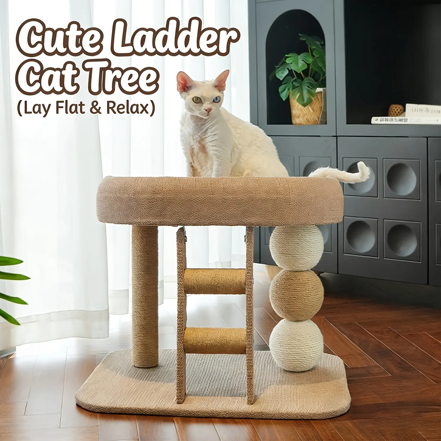 Indoor Cat Furniture Set with Cat Tree Tower, Scratch Post, Activity Center, Climbing Ladder, Comfortable Bed, Sturdy & Space-Saving Design for Cats