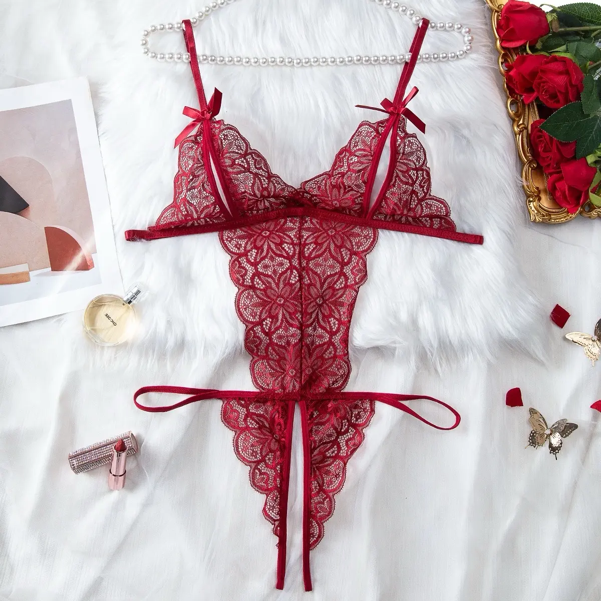 Sexy Deep V Lace Teddy Bodysuit One-Piece Nightwear Crotchless Spring Lingerie Adjustable Straps Comfortable Womenswear Aesthetics Red Basic Minimalist - TikTok Shop Sexy Deep V Lace Teddy Bodysuit One-Piece Nightwear Crotchless Spring Lingerie Adjustable Straps Comfortable Womenswear Aesthetics Red Basic Minimalist - TikTok Shop