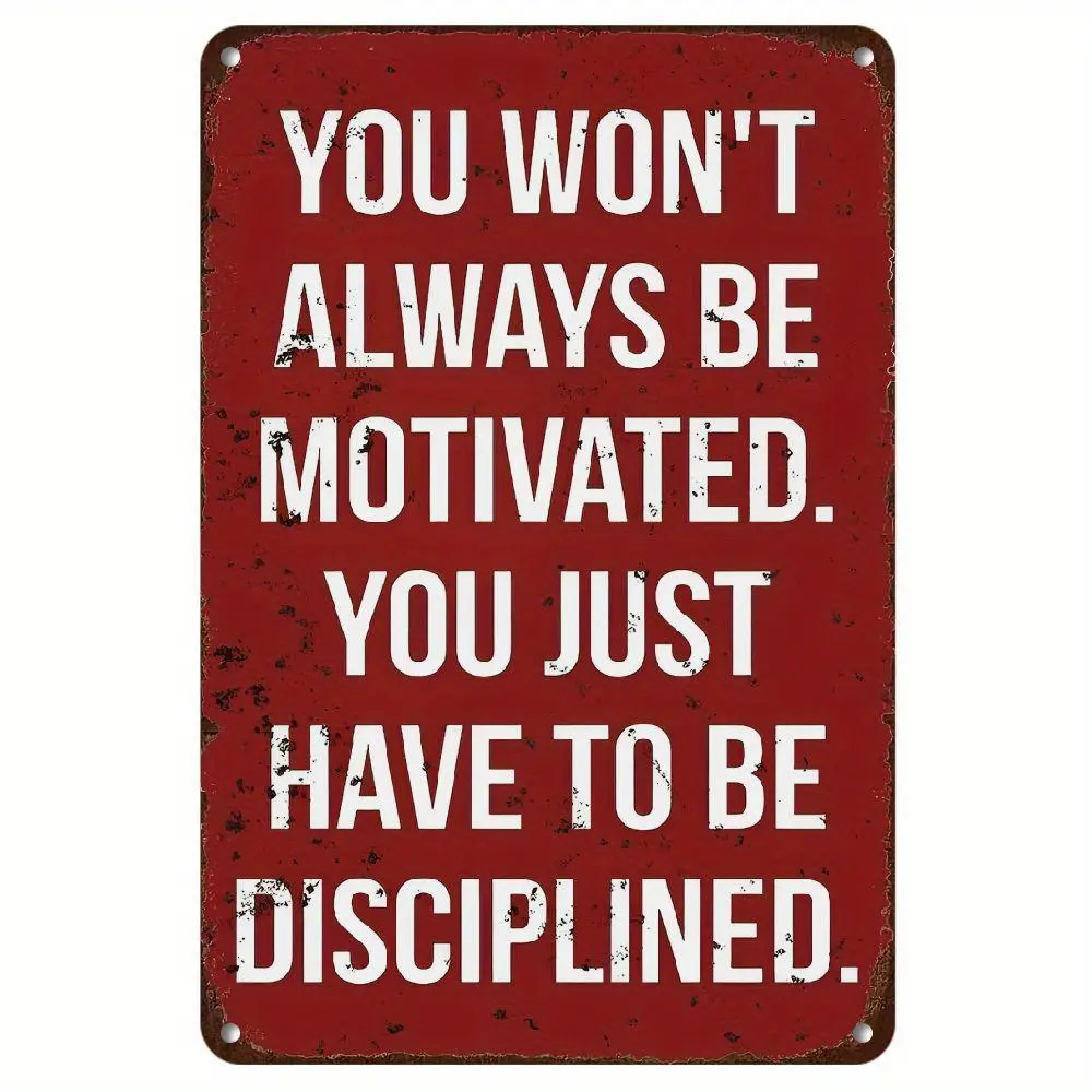 Vintage-Inspired 'to Be Disciplined' Metal Gym Sign - Retro Motivational Wall Art with Rustic Red Background & White Text, Perfect for Home Gyms, for Man Caves, Offices & Gifts, Easy Hang Design with Pre-Drilled Holes, Gym Accessories