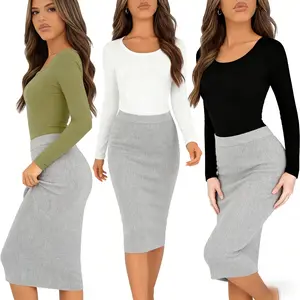 3-Pack Slim Fit Y2K Tees Crewneck & Turtleneck Long Sleeve Korean Casual Street Outfits