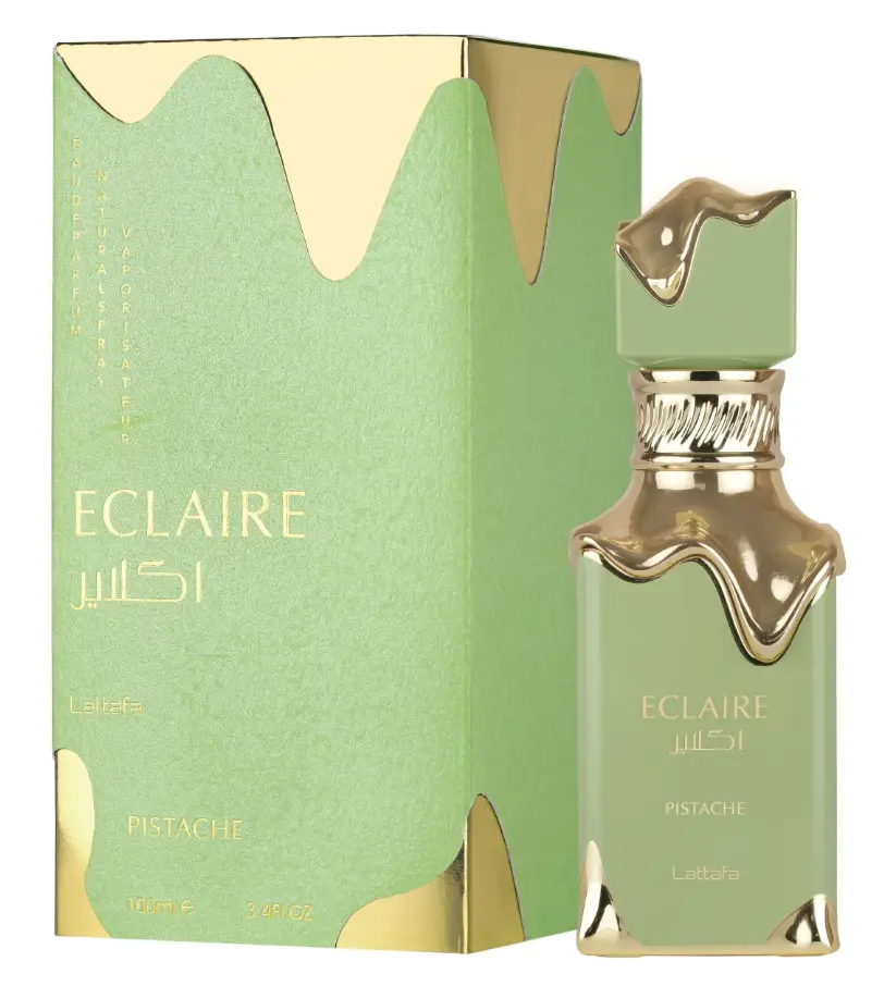 Lattafa ECLAIRE Pistache Unisex High Quality Fragrance, 3.4oz/100ml Standard Size Single Item, Classic Bottle, Timeless Delightful Scent with Nutty Green Undertone, Delightful Scents