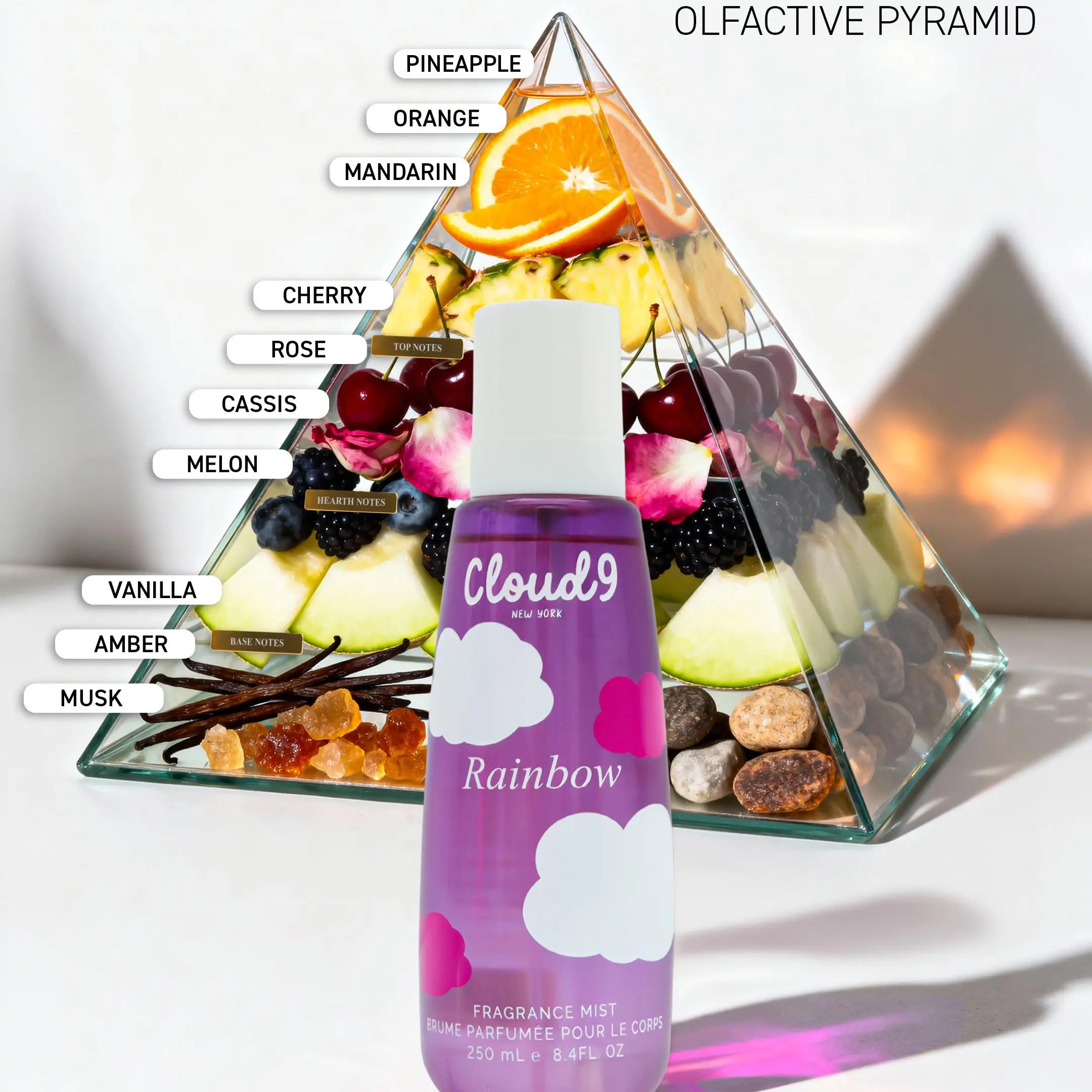 NEW - Cloud9 Rainbow Fragrance Mist 250ML｜ Juicy Fruity Floral Scent with Orange, Cherry, Pineapple & Cassis, Soft Vanilla Amber Musk, Long-Lasting Body Spray, Everyday Freshness