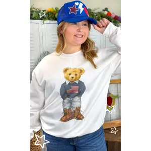 All American Teddy Bear Graphic Sweatshirt, Polyester, Skirts