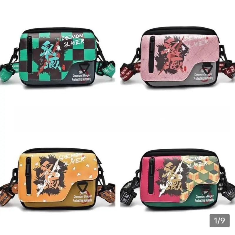 Men's Anime Crossbody Messenger Bag Multi Pocket Featuring Tanjiro Nezuko Zenitsu Giyu Fashion Satchel