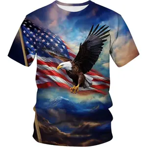 Funny USA Bald Eagle T-Shirt American Flag Style Graphic Tee Shirt