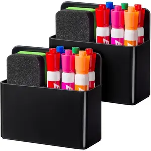 Plastic Magnetic Pen Holder for Refrigerator, Dry Erase Marker Holder for Whiteboard, Magnet School Locker Organizer Accessories, Pencil Cup, Pen Caddy for Classroom Organization (Black)