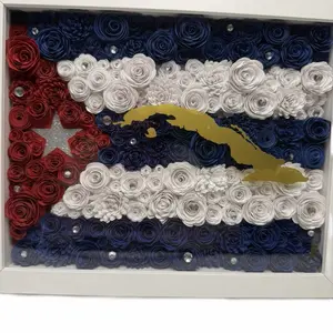 Cuban Flag 3D Paper Flower Frame – Handmade Decorative Shadow Box Gift