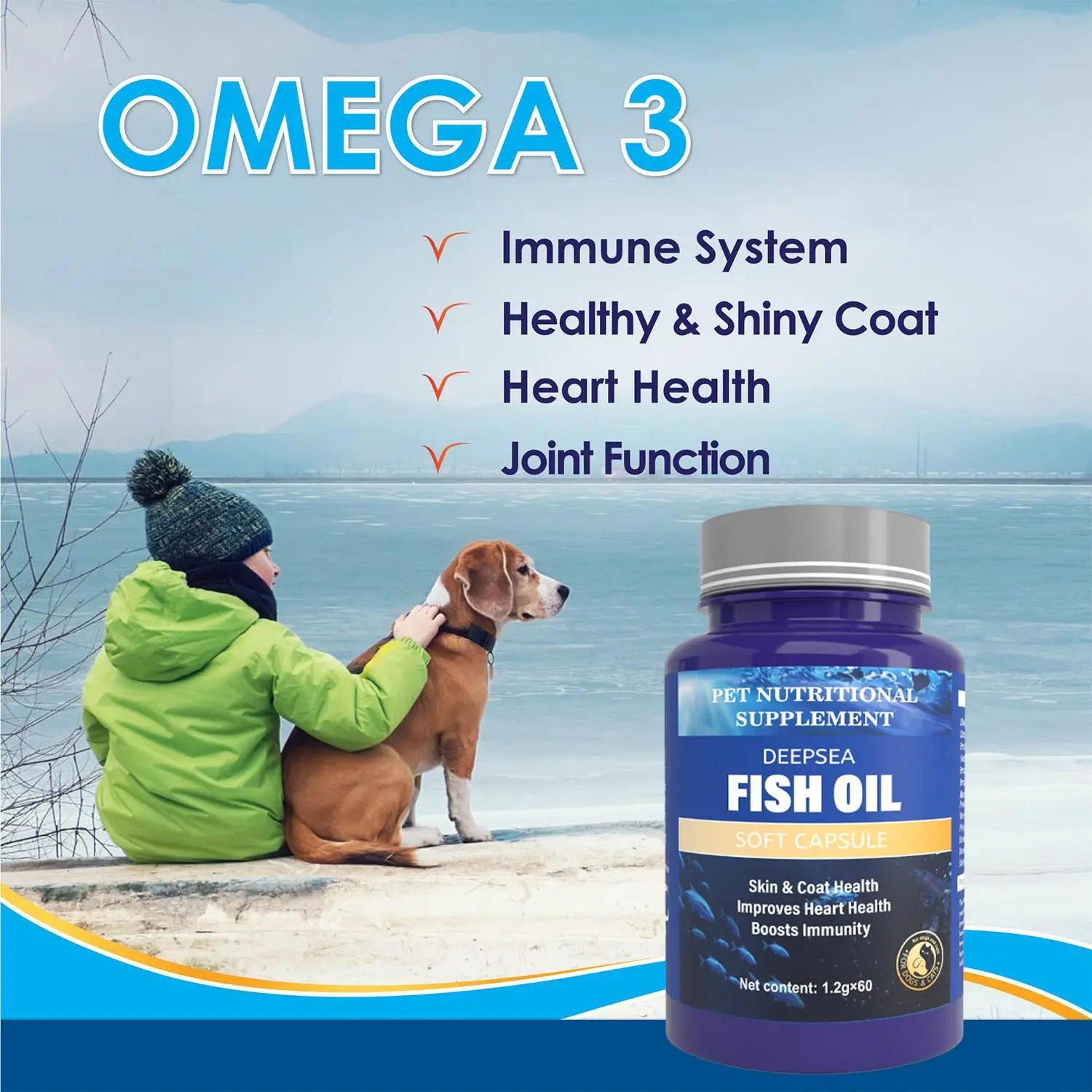 60 capsules per bottle, amazing omega 3 fish oil, suitable for dogs and cats-promotes skin health in dogs and cats, helps to solve dry skin and hot spot problems, rich in EPA and DHA fatty acids, supports the skin and nutrition of dogs and cats-5.99