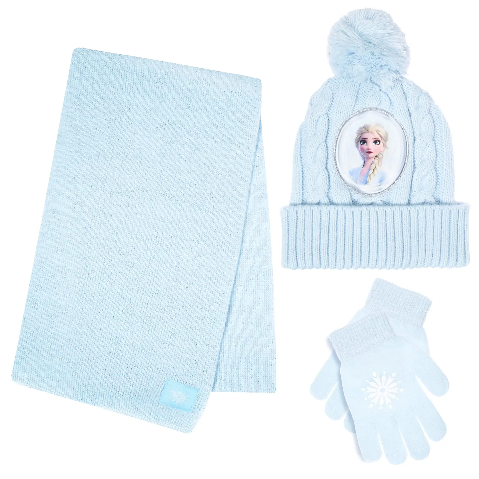 Disney Girls' Frozen 3-Pieces Hat, Scarf & Gloves Winter Set with Plush Pom Pom Beanie, Birthday Gift for Ages 2-5 Years & 5-13, Holiday, Casual, Ages 2-13