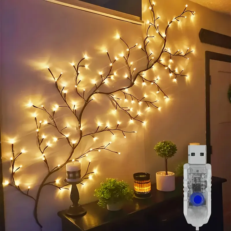 1pc Bendable Willow Vine Lamp, Birch Tree Lamp 72/96/144LED, 8 Modes Artificial Plant Vine Decorative Light, Home Living Room Night Light Ambiance Lamp, Party, Holiday Decoration Lamp, Birthday, Christmas, Mother'S Day, Thanksgiving, Perfect Gift
